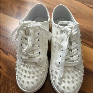 White Pearl-Studded Women's Sneakers